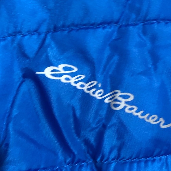 Eddie Bauer Jacket Kids Medium Blue Reversible Hooded Faux Fur Sherpa Puffer - Picture 4 of 11